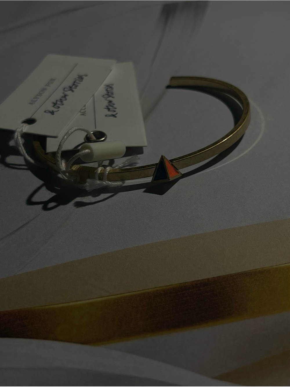 & Other Stories Gold Tone Open Cuff Bracelet with Blue and Orange Triangle